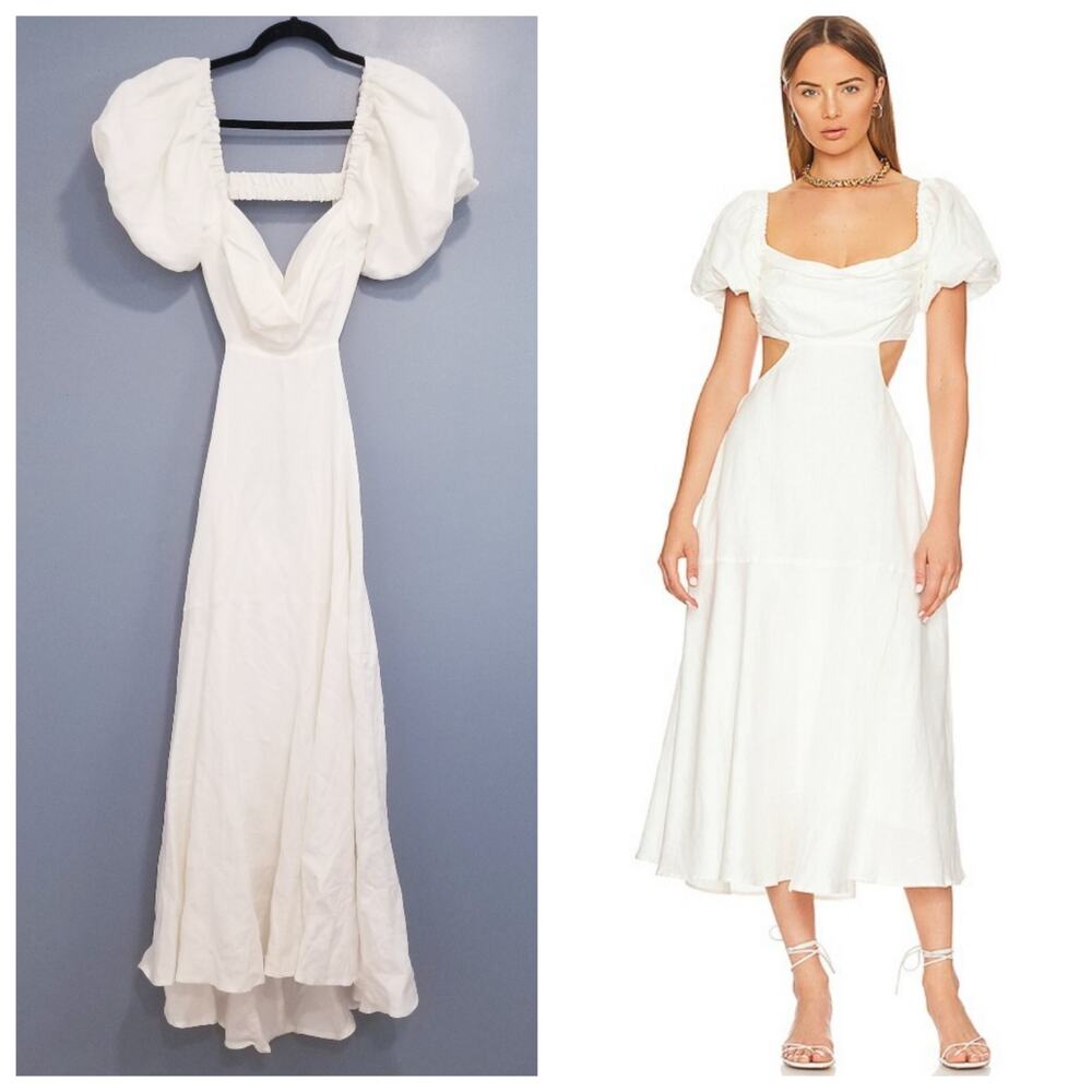 ASTR the Label Winley Dress Linen Blend Midriff Puff Sleeves Open Back